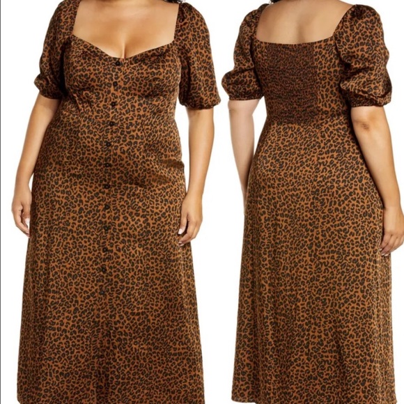 Beautiful Good American cheetah print satin feel puff sleeve midi maxi dress XL - Picture 2 of 12